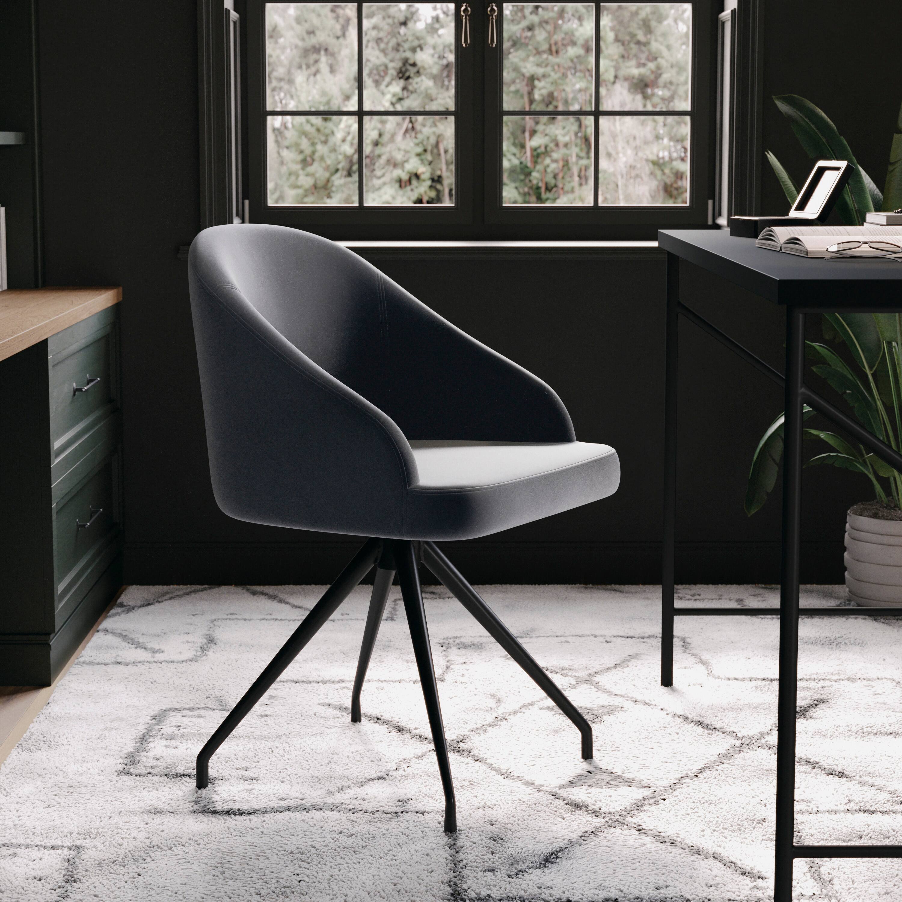 Alt View 15. Martha Stewart - Sora Velvet Upholstered Office Chair - Gray Velvet/Oil Rubbed Bronze.