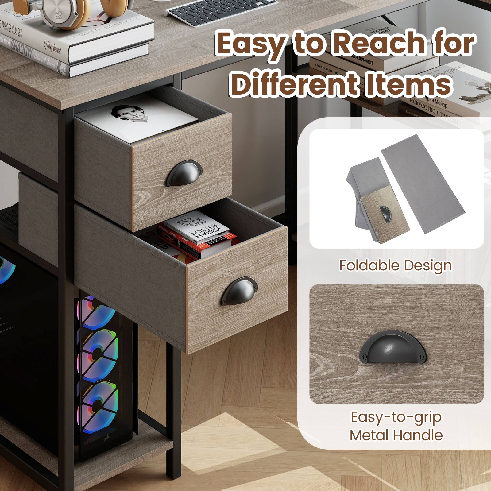 Easy to Reach for Different Items

Foldable Design

Easy-to-grip Metal Handle