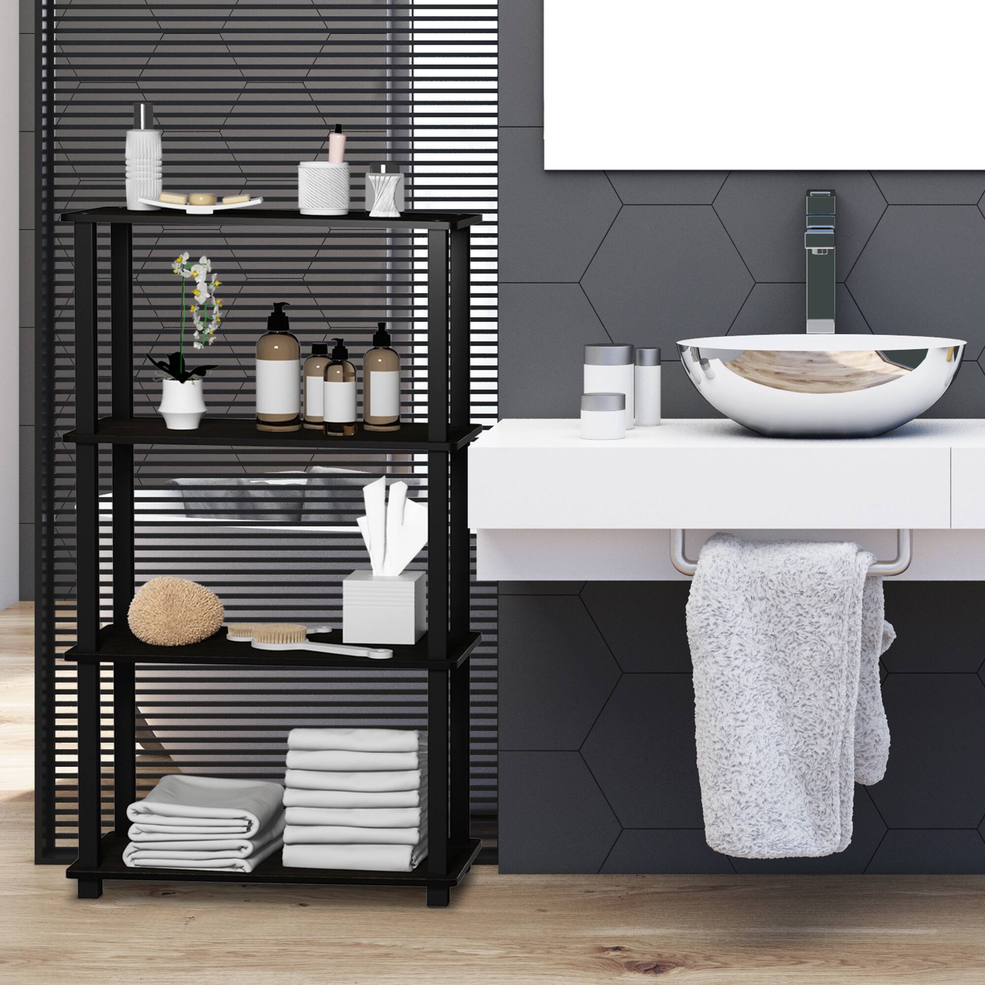 Alt View 5. Furinno - Turn-S-Tube 4-Tier Multipurpose Shelf Display Rack with Square Tube, Espresso/Black - Espresso/Black.