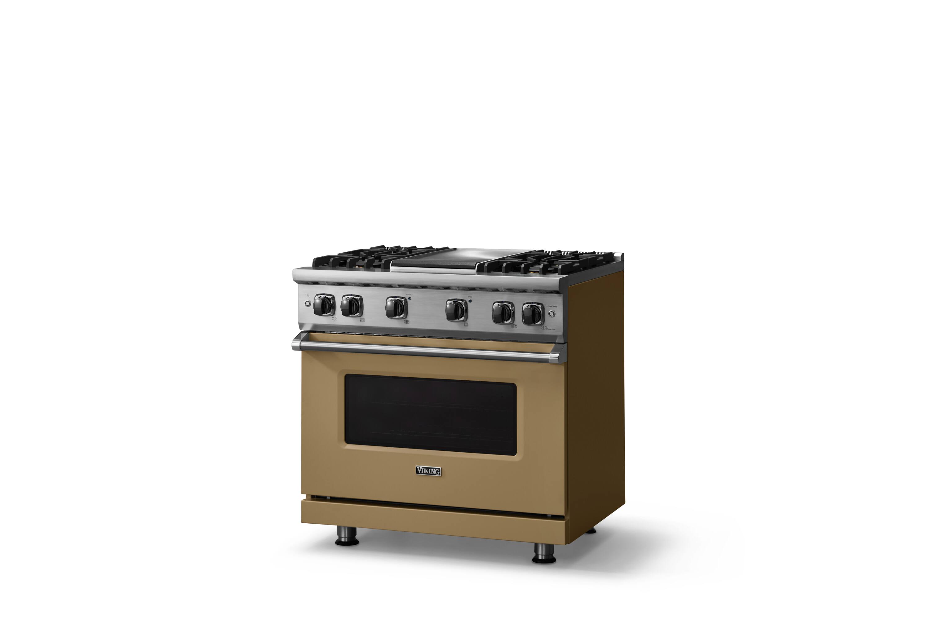 Angle. Viking - 5.1 Cu. Ft. 36"W Freestanding LP Gas Sealed 4 Burner Range with Griddle - Golden Hour.