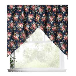 Ellis Curtain - Ellis Bella Rose Stylish Medium Scale Printed Floral Pattern 1.5" Rod Pocket Tailored Swag for Windows 56"x36" - Navy