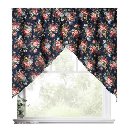 Front. Ellis Curtain - Ellis Bella Rose Stylish Medium Scale Printed Floral Pattern 1.5" Rod Pocket Tailored Swag for Windows 56"x36" Navy - Navy.