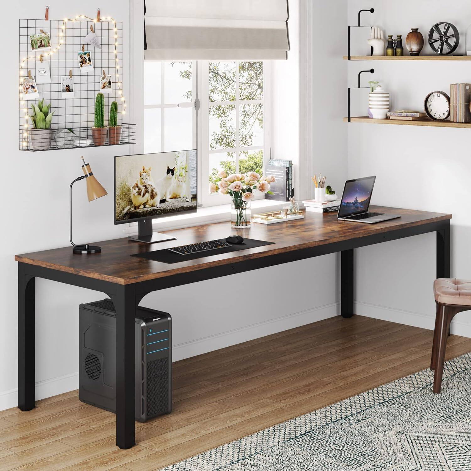 Back. Tribesigns - Conference Table with Engineered Wood Construction, Adjustable Feet and Rectangular Top for Home Office - Brown.