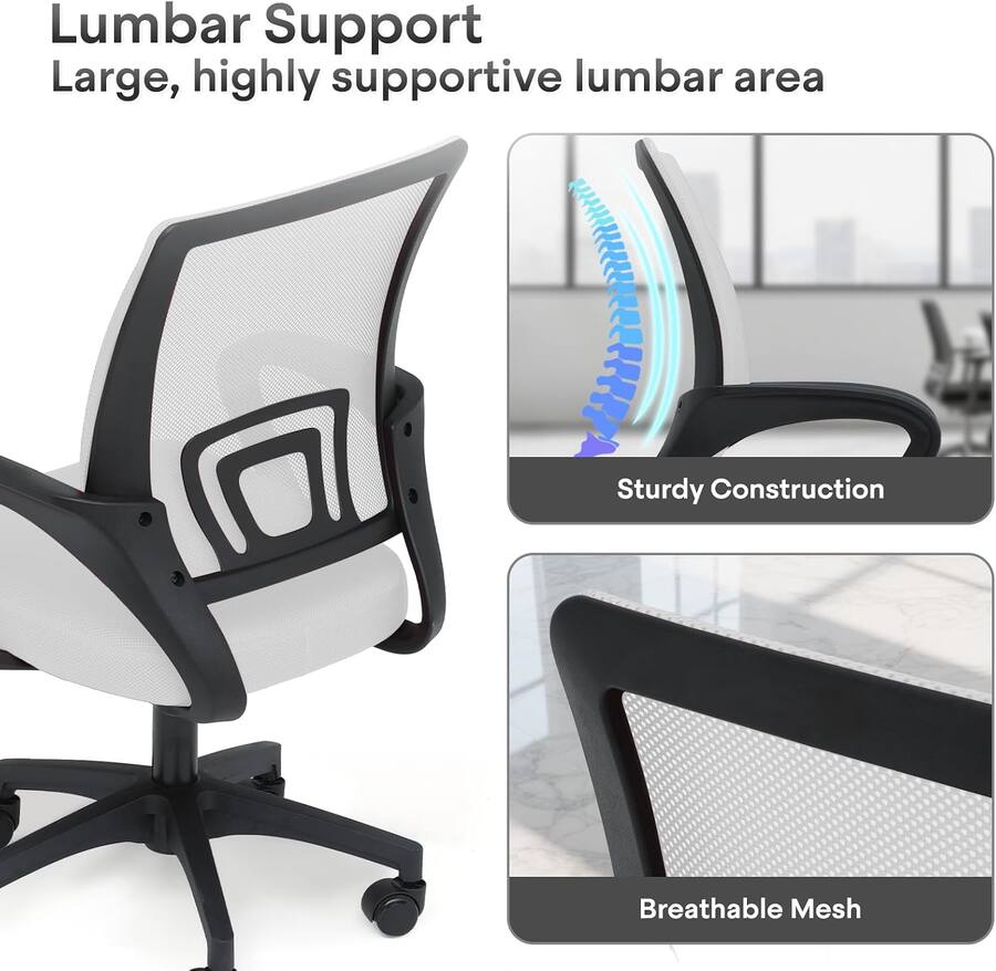 Ergomics Computer Chair Sweet Office Desk Chair, Mid Back Swivel Ergonomic Chair with Lumbar ...