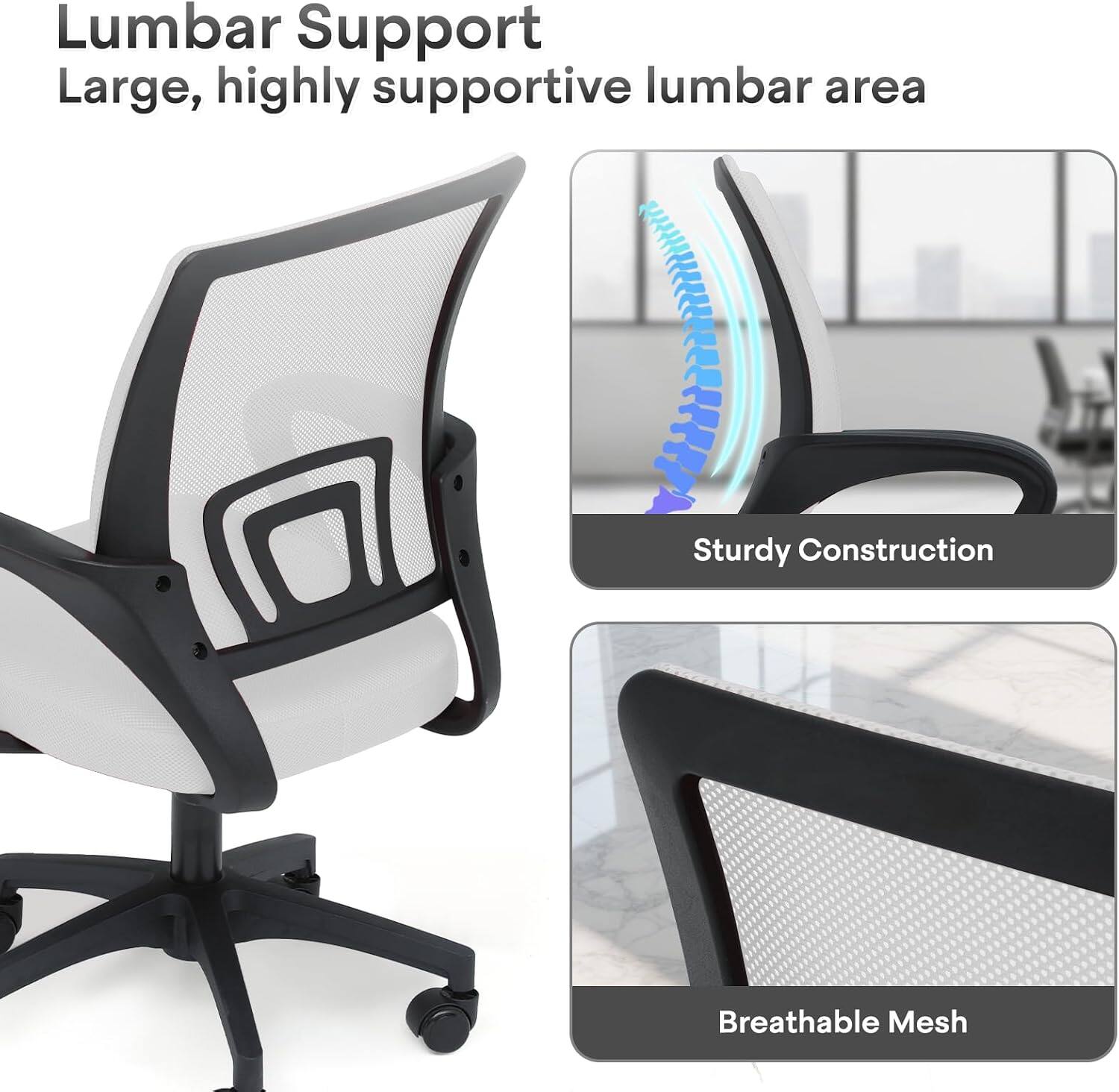 Sweet Office Desk Chair, Mid Back Swivel Ergonomic Chair with Lumbar ...
