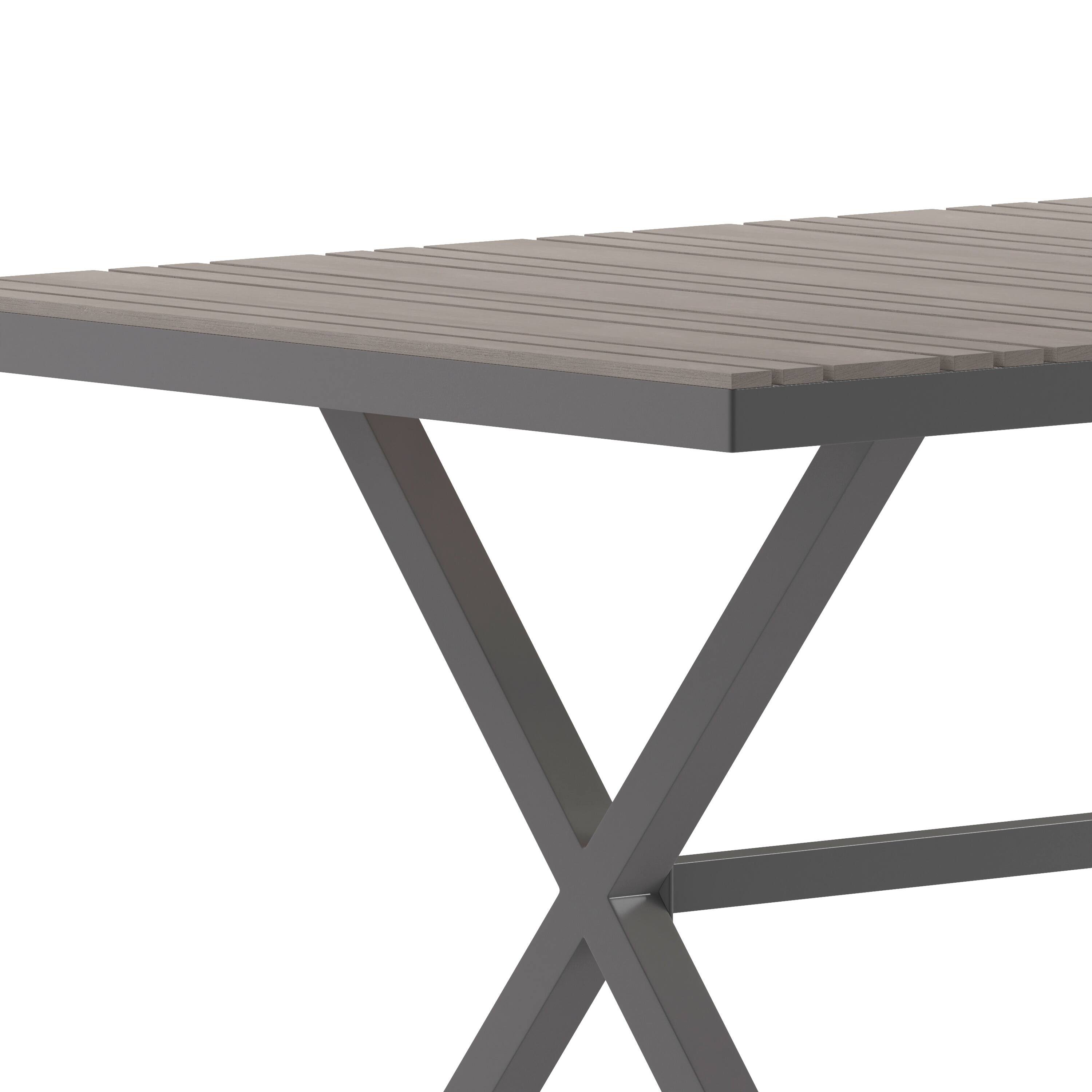 Alt View 10. Emma + Oliver - Fena 59" x 35.5" Outdoor X-Frame Dining Table with Faux Teak Poly Slat Top and Metal Frame - Gray Top/Gray Frame.