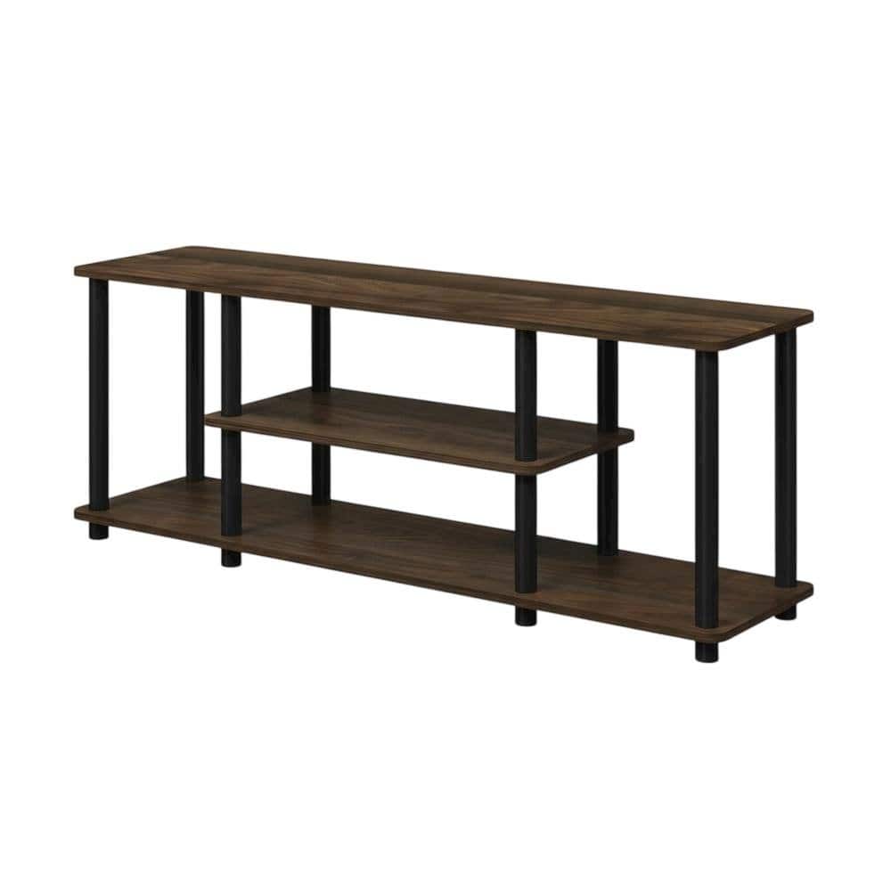 FurniFact - Walnut/Black TV Stand with 3-Tier Open Shelves and Modern Design - White