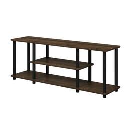 FurniFact - Walnut/Black TV Stand with 3-Tier Open Shelves and Modern Design - White
