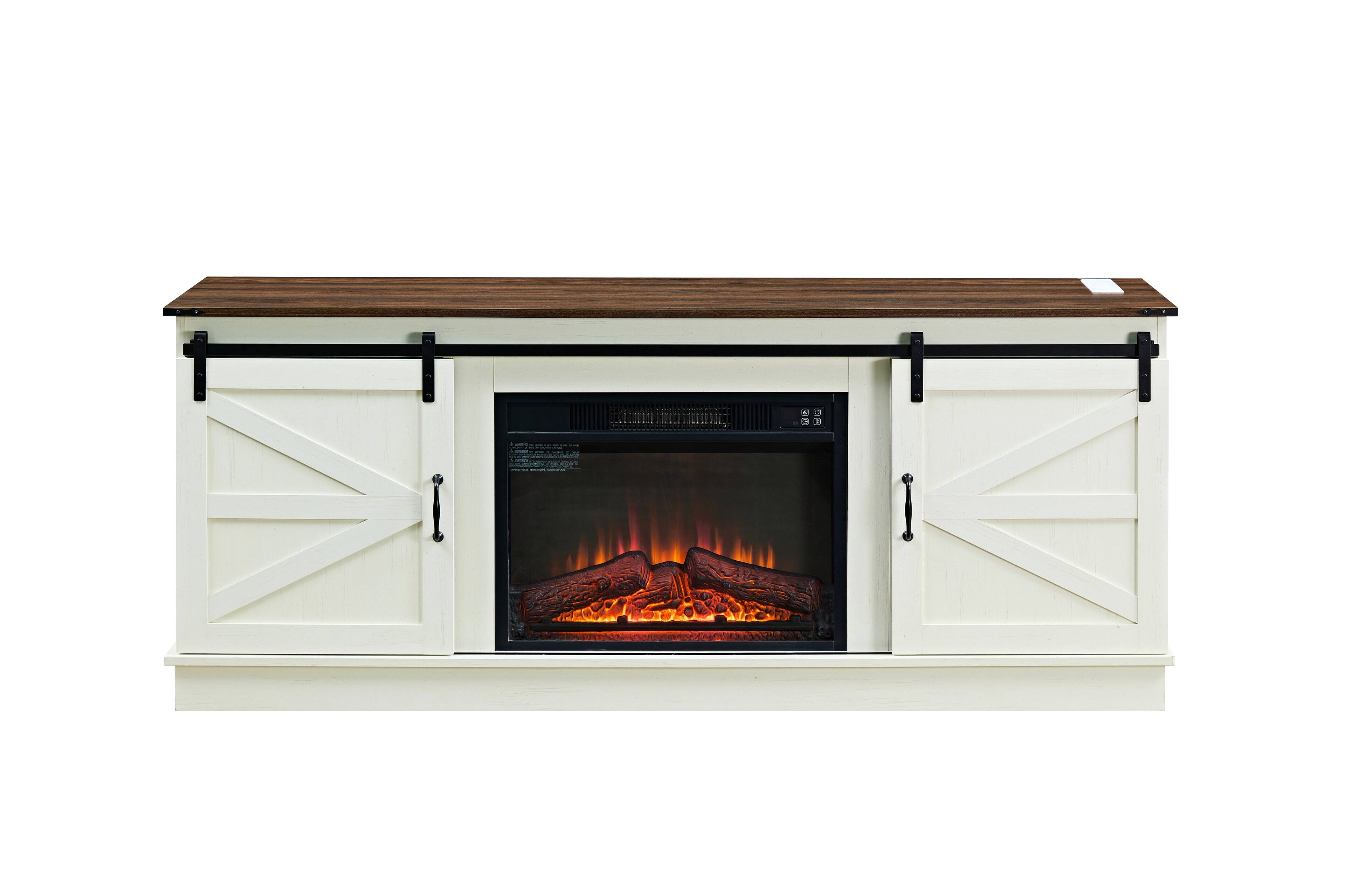 Front. APRILSOUL - Farmhouse TV Stand 23 inchfireplace 657075 inchTV Outlets Sliding Barn Doors - brown.