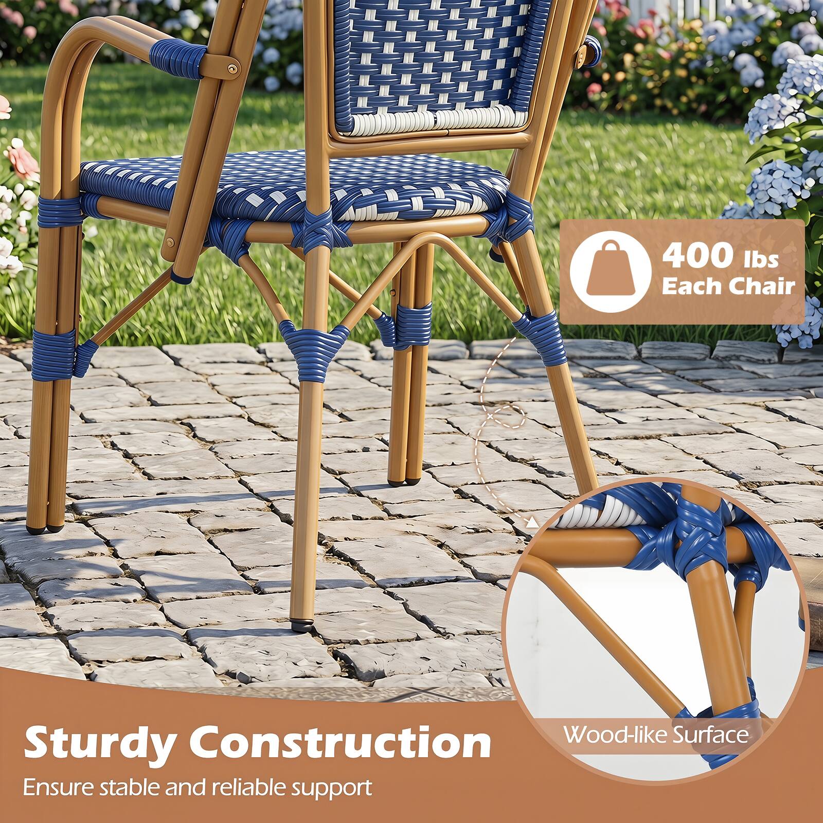 400 lbs Each Chair  
Sturdy Construction  
Wood-like Surface  
Ensure stable and reliable support