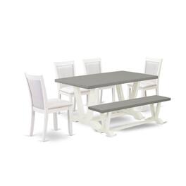 East West Furniture - 6-Piece Dining Table Set Includes a Wood Dining Table - 4 Cream Linen Fabric Upholstered Chairs - Multi-Color