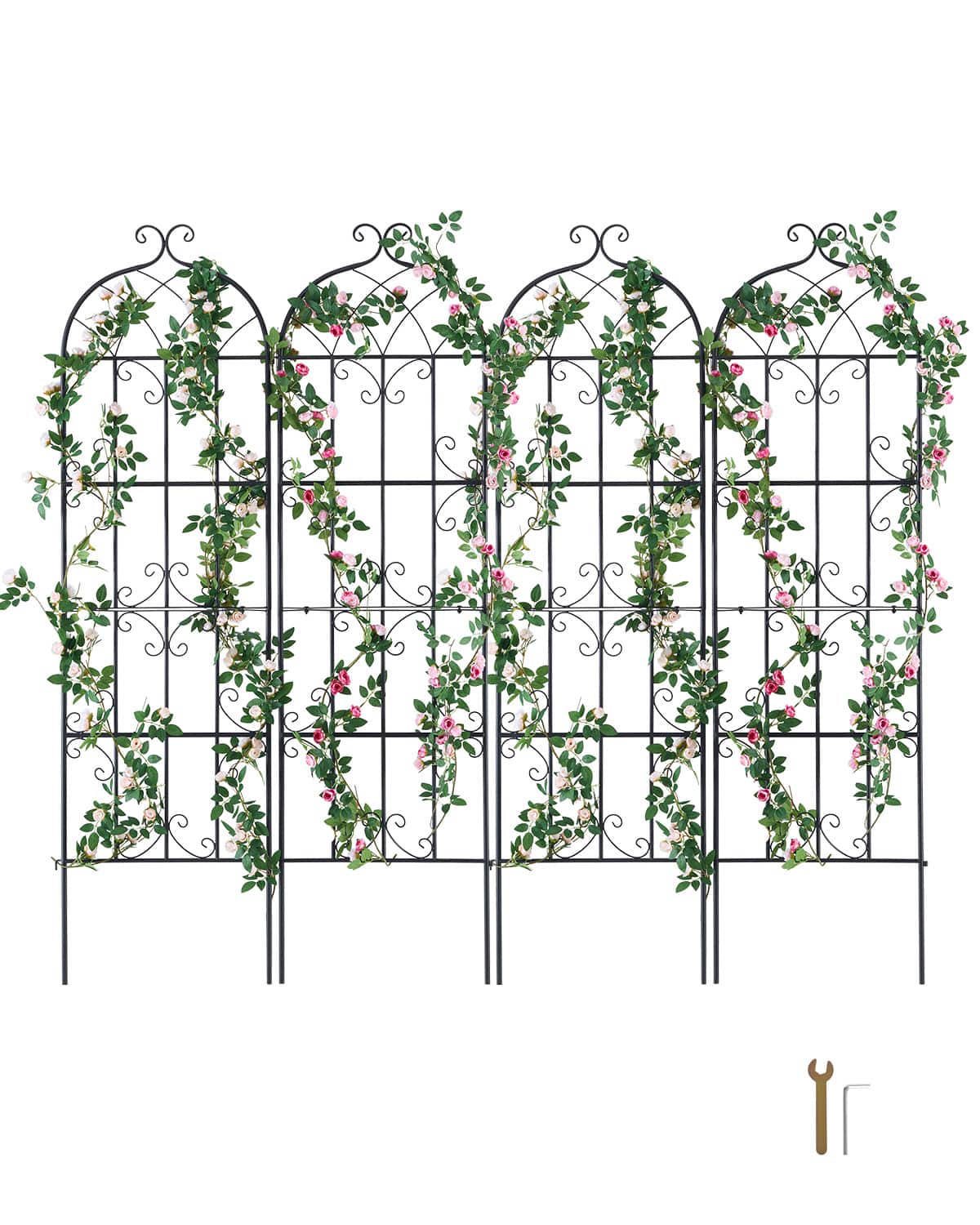 VEVOR - Garden Trellis for Climbing Plants, 71 x 20 in, 4 Packs Rustproof Metal Garden Flower Trellis, Outdoor Climbing Trellis - Black