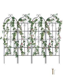 VEVOR - Garden Trellis for Climbing Plants, 71 x 20 in, 4 Packs Rustproof Metal Garden Flower Trellis, Outdoor Climbing Trellis - Black