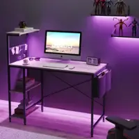 Bestier - Gaming Desk with LED Lights and Adjustable Shelves - 44" Wide - Light Grey - Front_Zoom