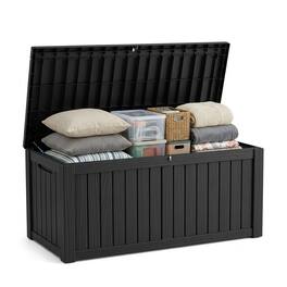 LAUSAINT HOME - 150 Gal.Water Resistant Resin Lockable Deck Box, Large Lockable Capacity, Versatile Deck Storage Bench - Black