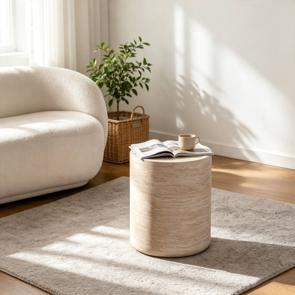 Left. Loheer - Loheer Round End Table Mars Pattern Drum Circle Side Table - Mars Pattern.