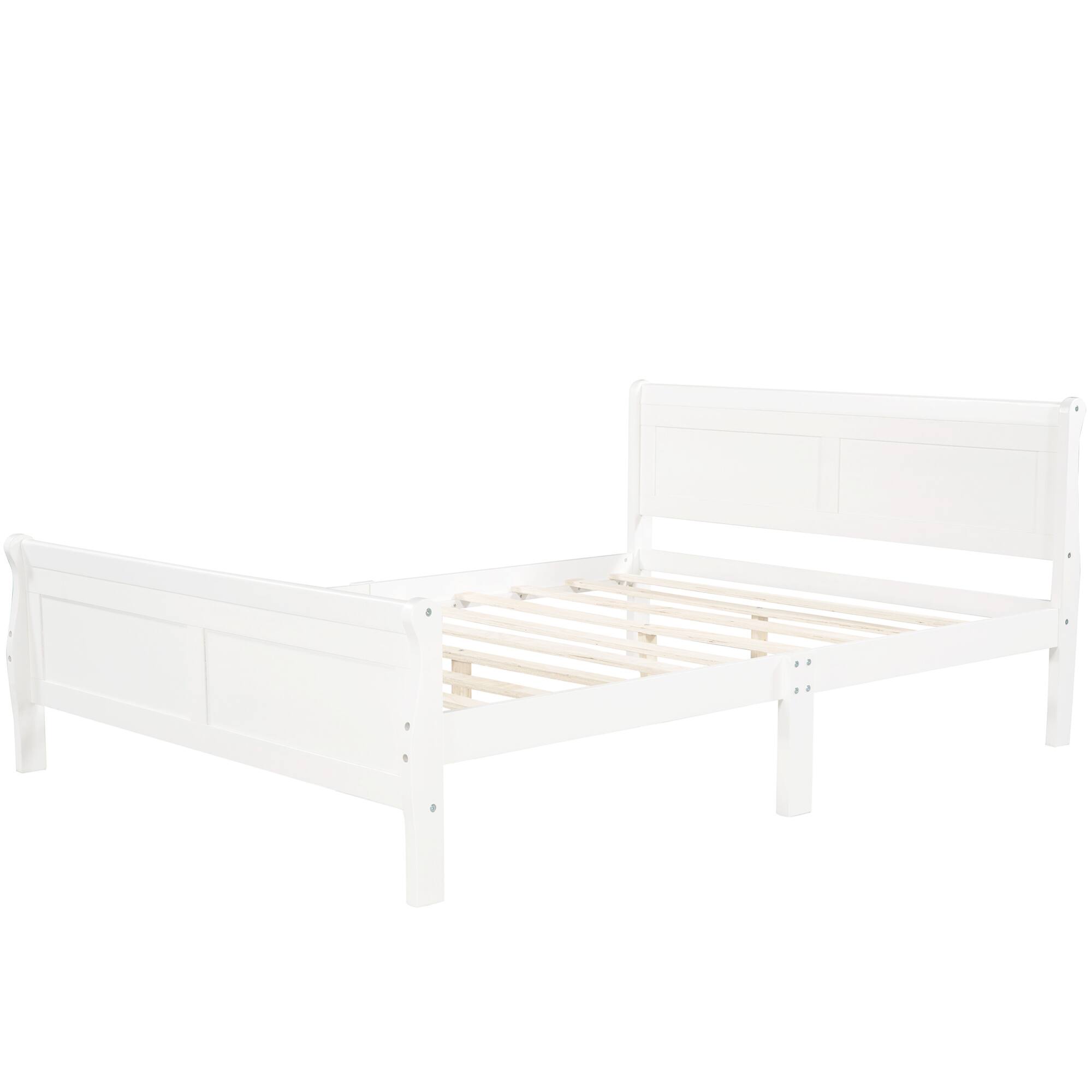 Alt View 4. GOODSILO - Full Size White Wood Platform Bed with Headboard and Wooden Slat Support - White.