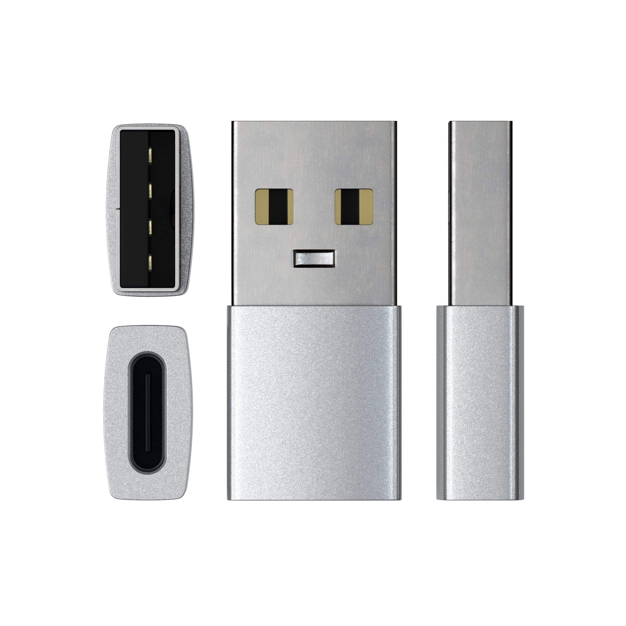 Back. Satechi - USB-A to USB-C Adapter - High-Speed Data Transfer & Power Delivery Charging, Designed for CarPlay - Space Gray.