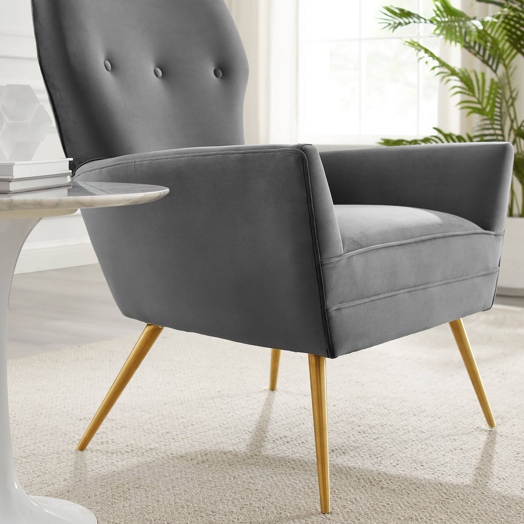 Back. Modway - Renata Button Tufted Performance Velvet Armchair by Modway - Gray.