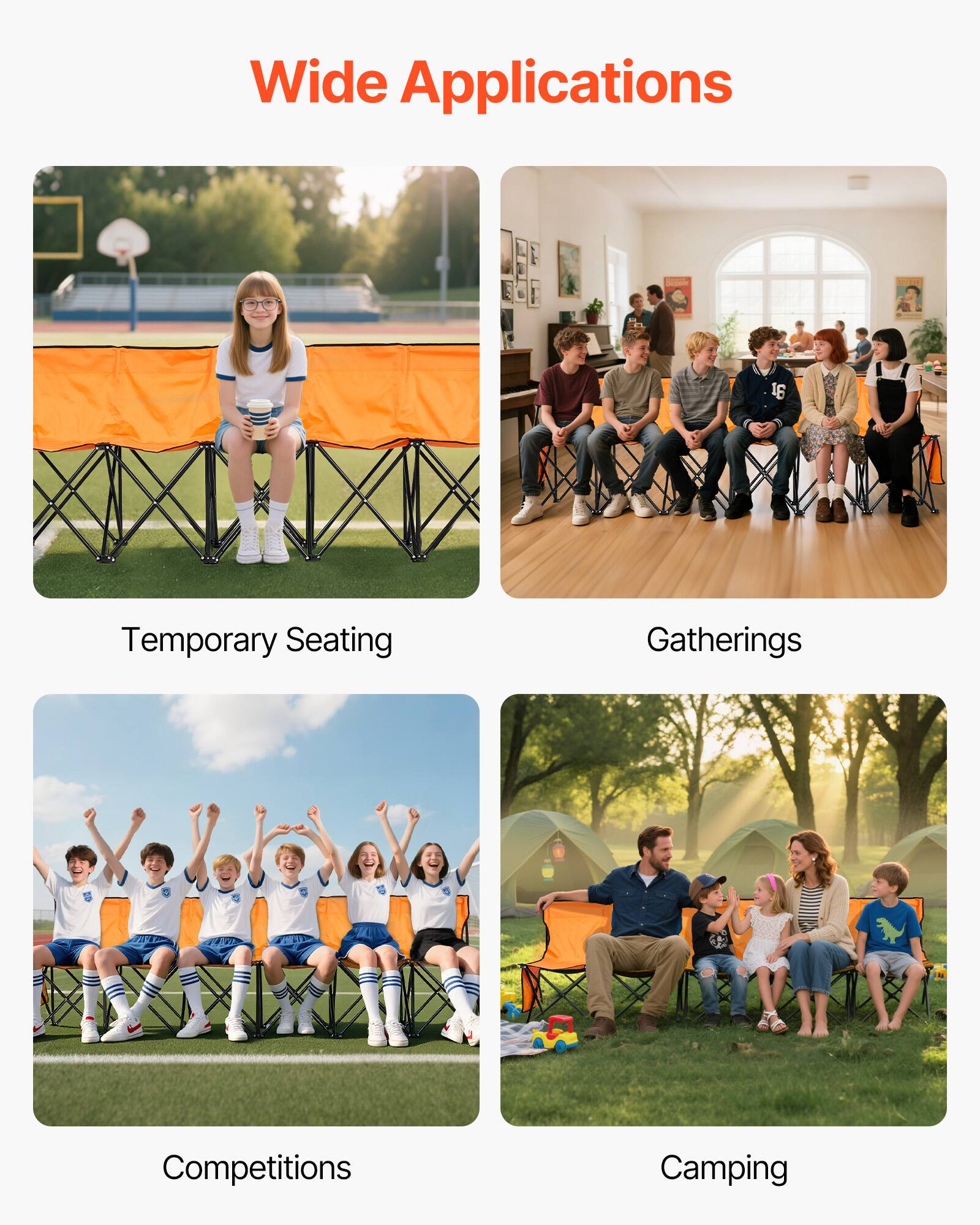 Wide Applications

- Temporary Seating
- Gatherings
- Competitions
- Camping