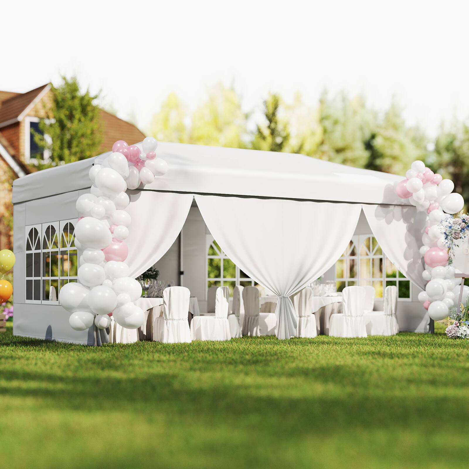 Alt View 3. Gymax - Gymax 10 X 20 FT Pop up Canopy Tent w/ 6 Sidewalls Wheeled Bag 6 Sandbags 10 Stakes White - White.