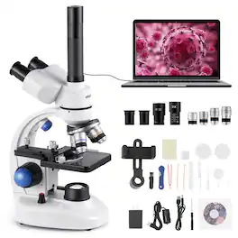VEVOR - Trinocular Microscope, 40-5000X Magnification, Professional Compound Microscope for Adult with Phone Adapter - White