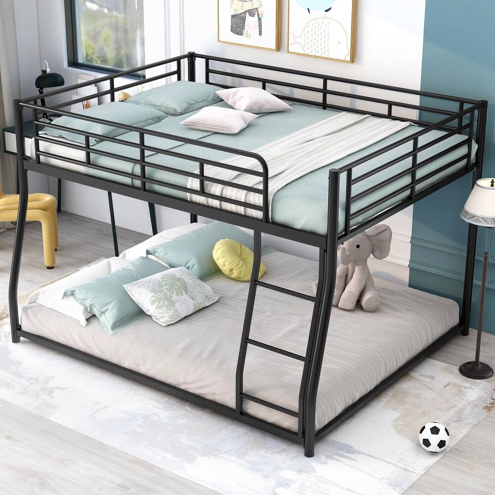 Left. Loheer - Loheer Full XL Over Queen Bunk Bed Black Metal Floor Bed Frame - Black.