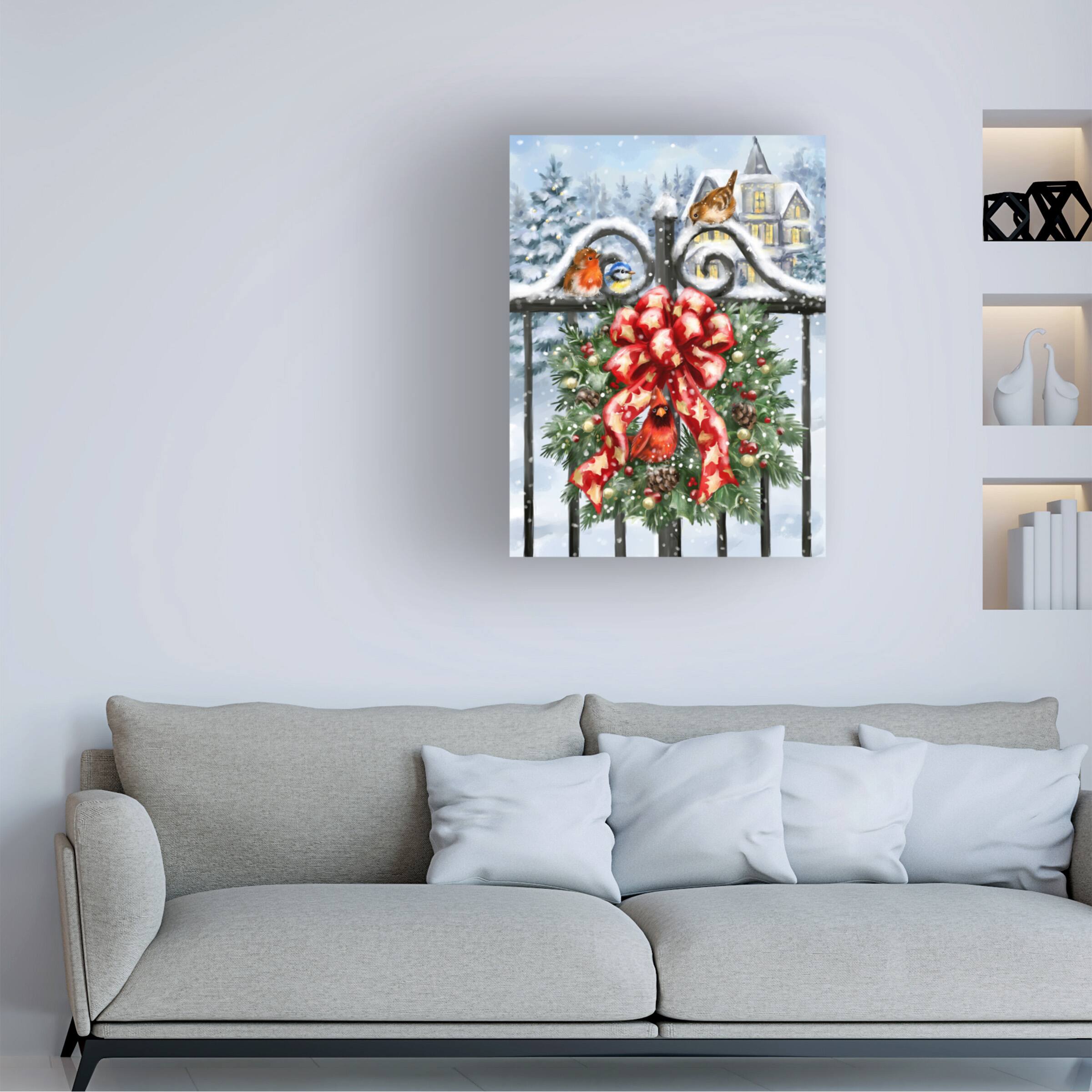Angle. Trademark Fine Art - MAKIKO Christmas Gate With Wreath Canvas Art - 18x24 - Multicolor.