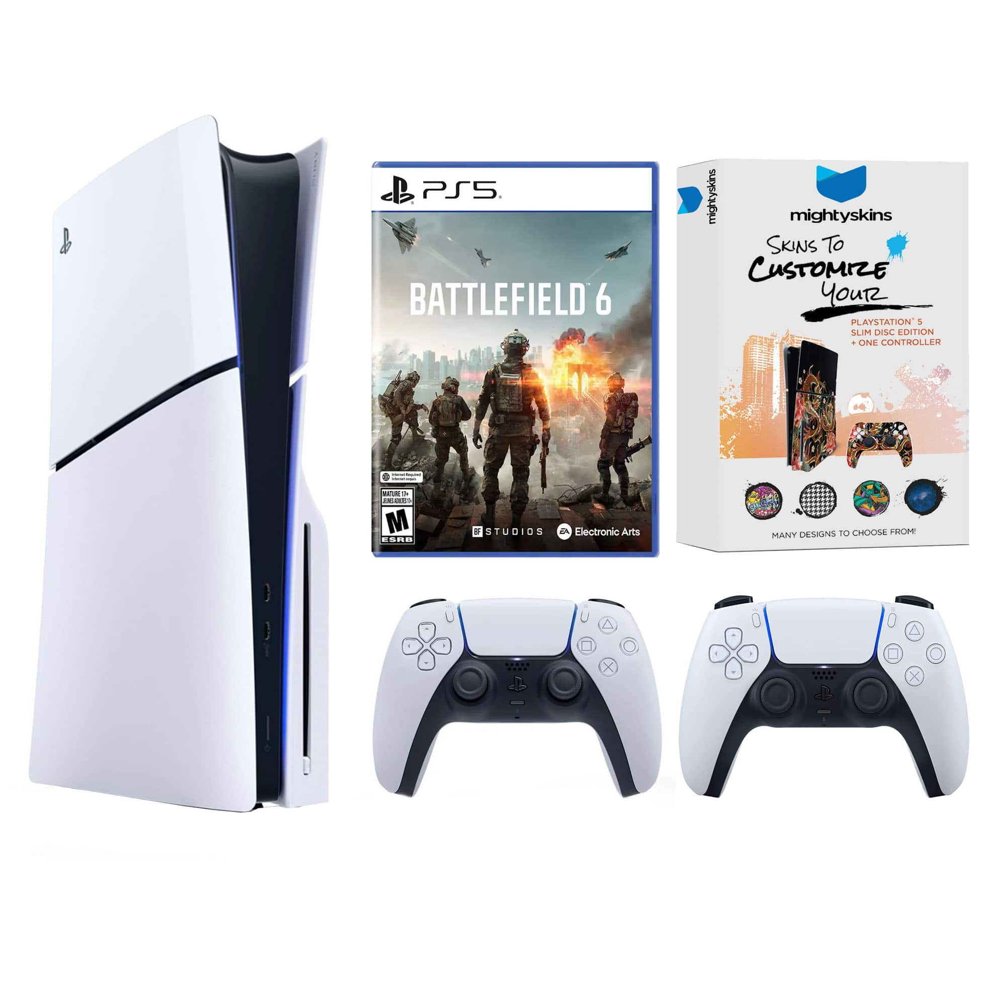 PlayStation 5 Slim Disc Bundle with Battlefield 6, MightySkins Code and Extra Controller - PlayStation 5