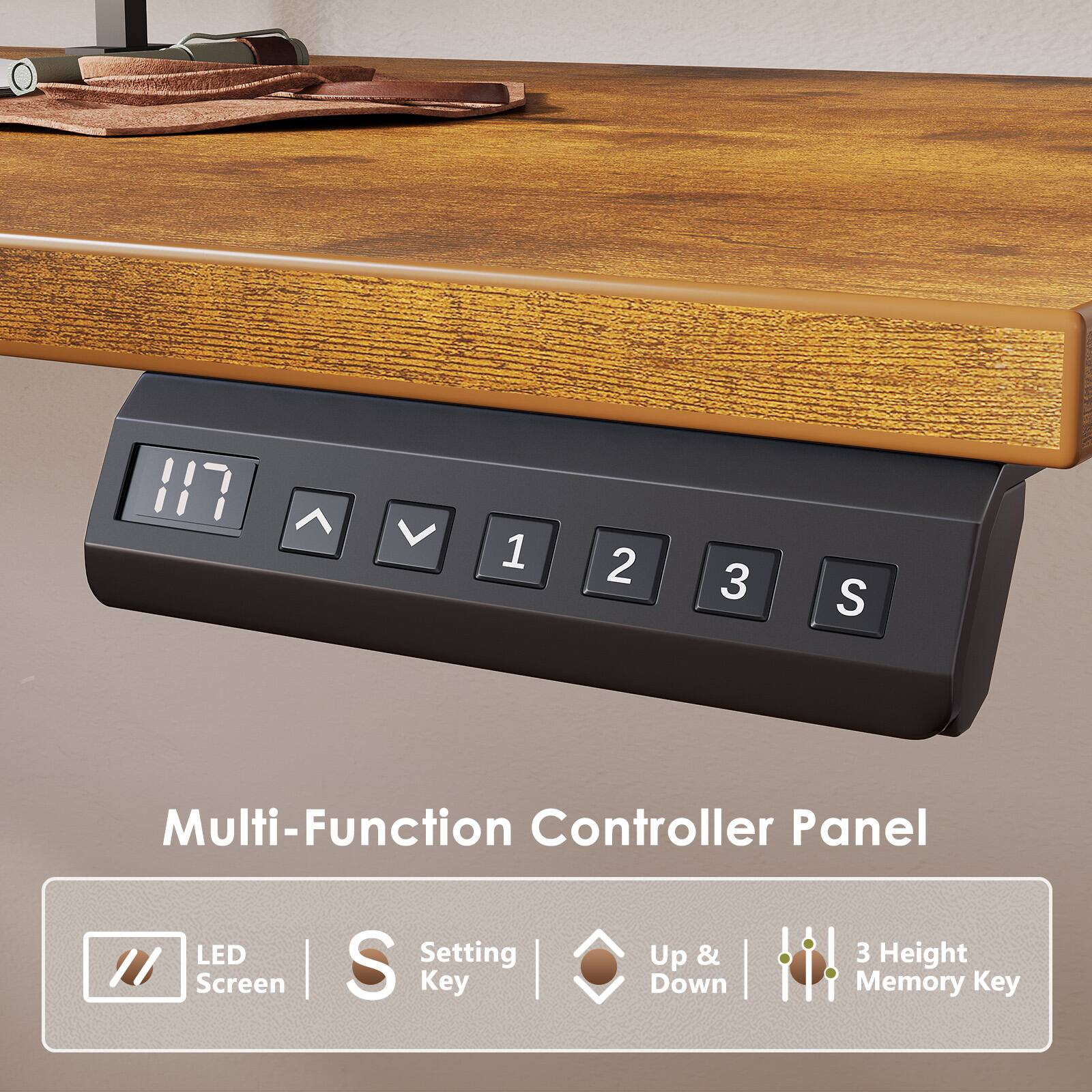 117 ^ > 1 2 3 S Multi-Function Controller Panel LED Screen | S Setting Key | Up & Down 3 Height Memory Key