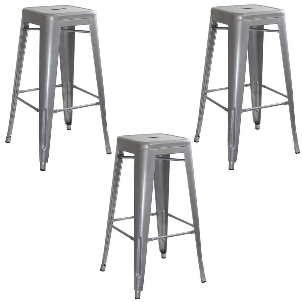 AmeriHome - Loft Metal Bar Stool - 3 Piece - Silver