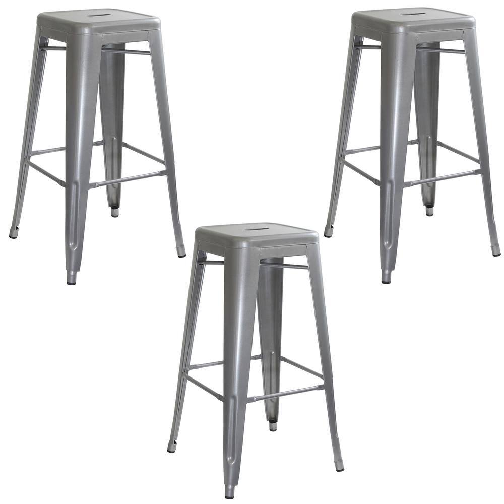 Front. AmeriHome - Loft Metal Bar Stool - 3 Piece - Silver.