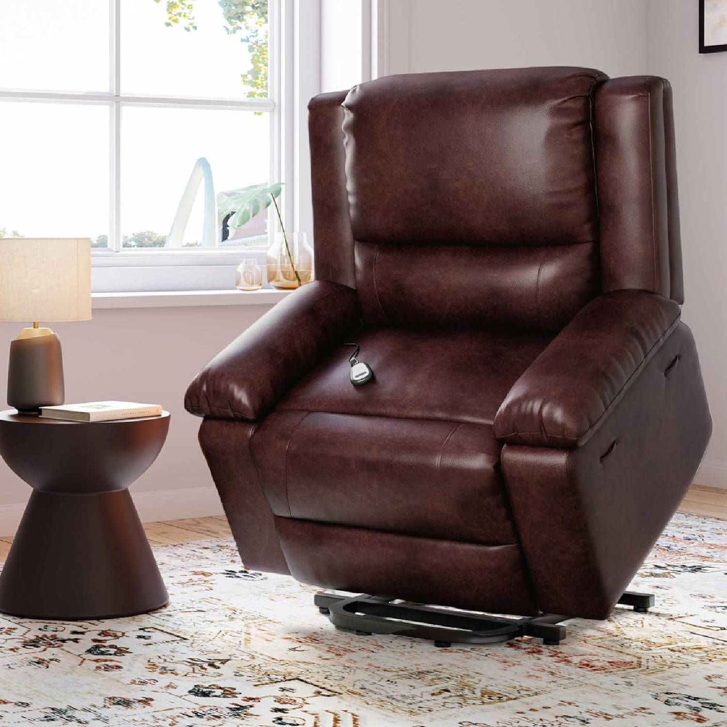 Front. GARVEE - 43.3" Electric Power Lift Recliner Chair with Heat Massage Function, Wine Red - Wine Red.