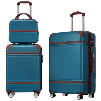 Front. HTUTWOO - Hardshell Luggage Sets 3 Pieces - 20"+24" Luggages and Cosmetic Case, Spinner Suitcase with TSA Lock, Lightweight - Blue.