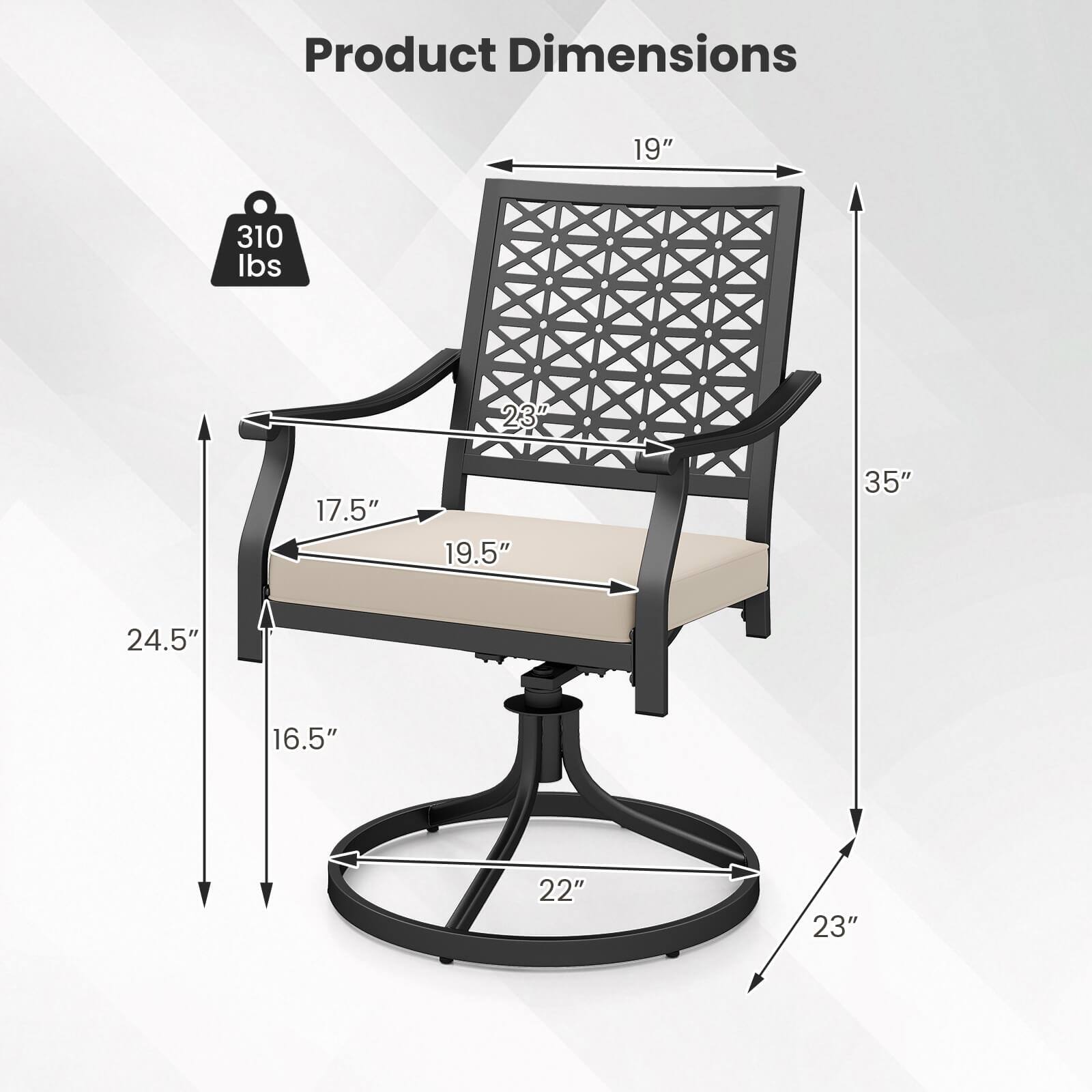 Product Dimensions: 19" x 310 lbs x 23" x 17.5" x 19.5" x 35" x 24.5" x 16.5" x 22" x 23"