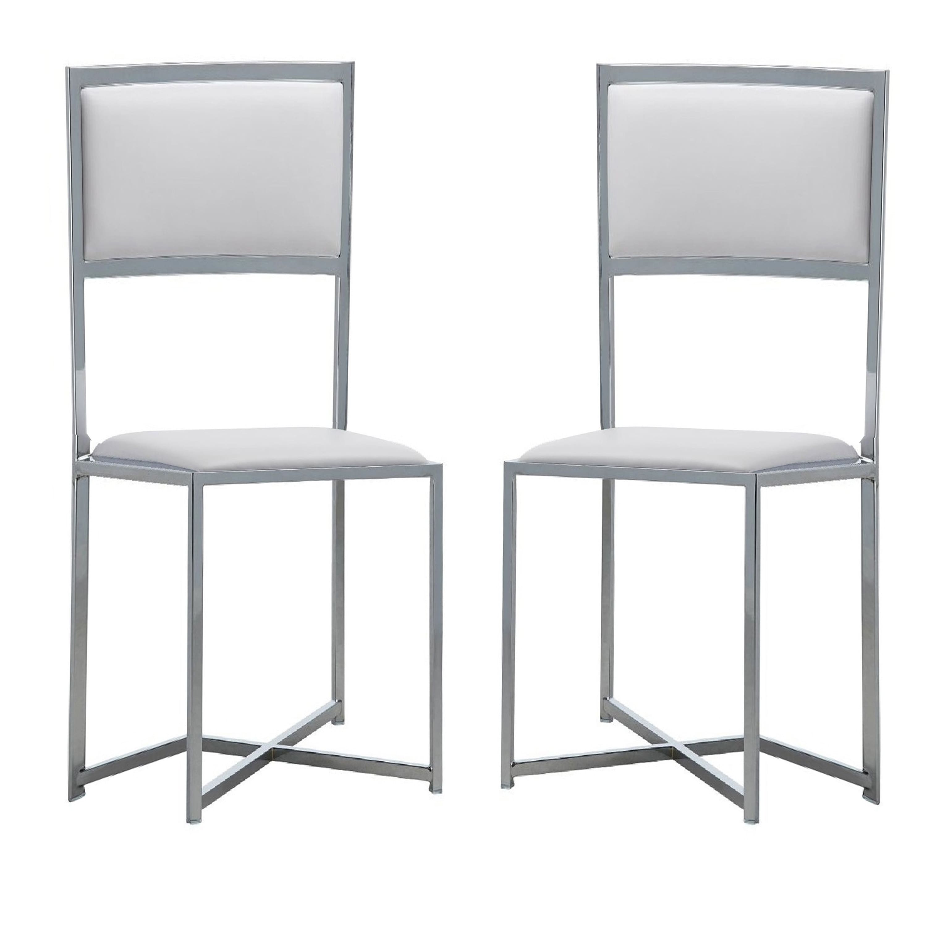 Manhattan Lane - Eun 30 Inch Vegan Faux Leather Barstool, Chrome Base, Set of 2 - White and Chrome