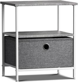Sorbus - 1 Drawers Nightstand with Shelf - Steel Frame, Wood Top &Fabric Bins -Home, Bedroom, Office & College Dorm - Gray