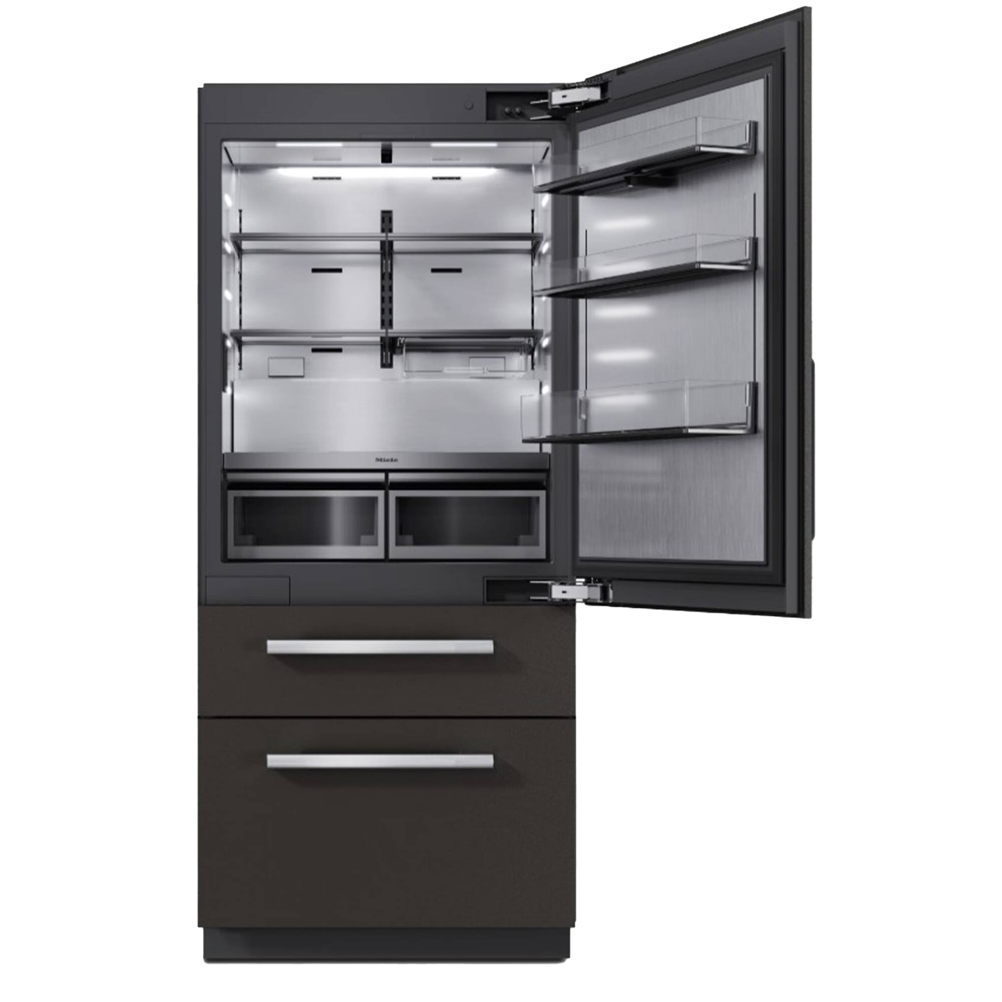Angle. Miele - KFMC 3846 R 36" 18.8 Cubic Feet Bottom Mount MasterCool Fridge-Freezer - Panel Ready.
