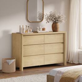 ModernMate - 6 Drawers Dresser Modern Natural Wood 52.75" W Dresser Chest for Bedroom Living Room - Natural Oak
