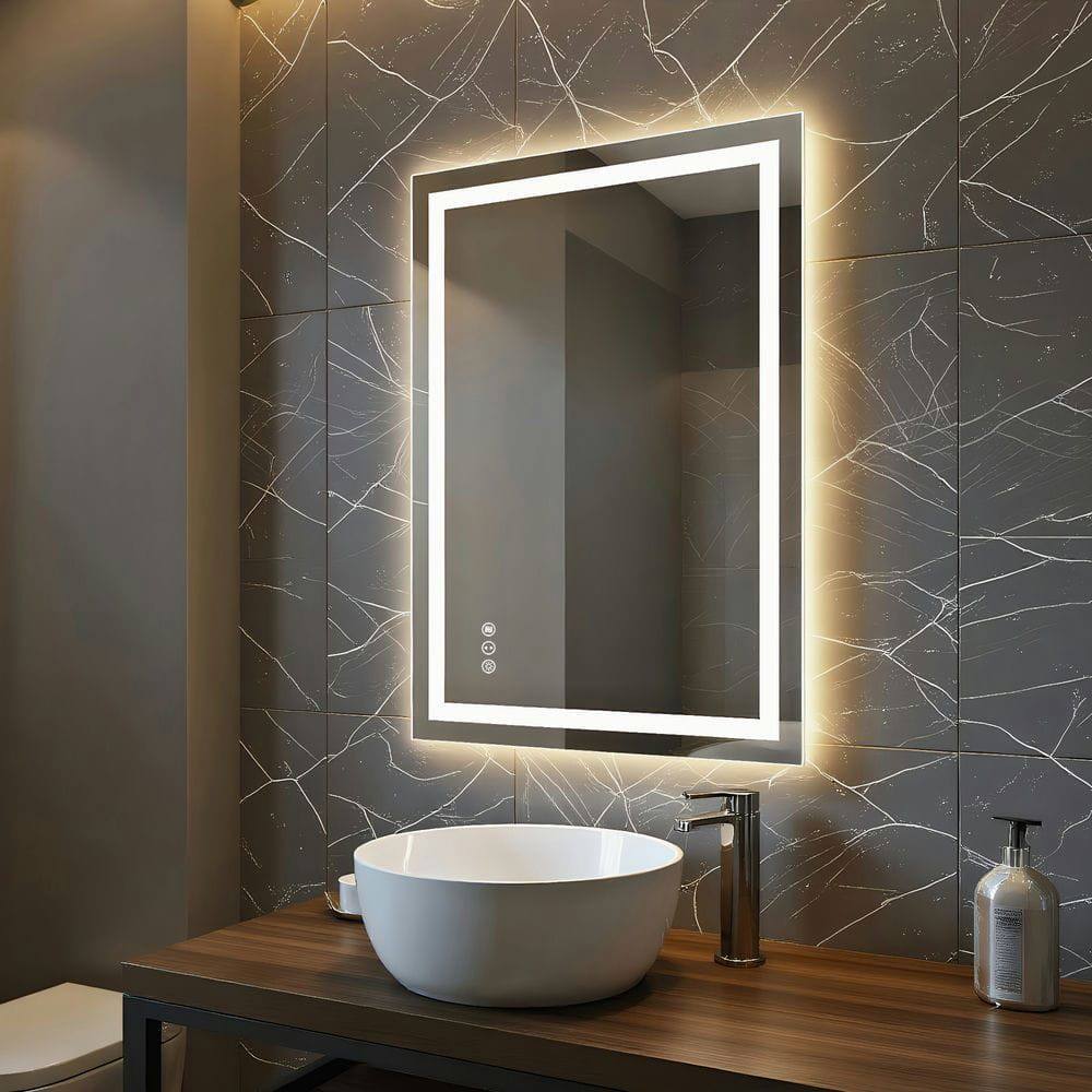 Alt View 5. Kadyn - 28x36 Inch Vertical Frameless Rectangle LED Bathroom Mirror for Wall Mount.