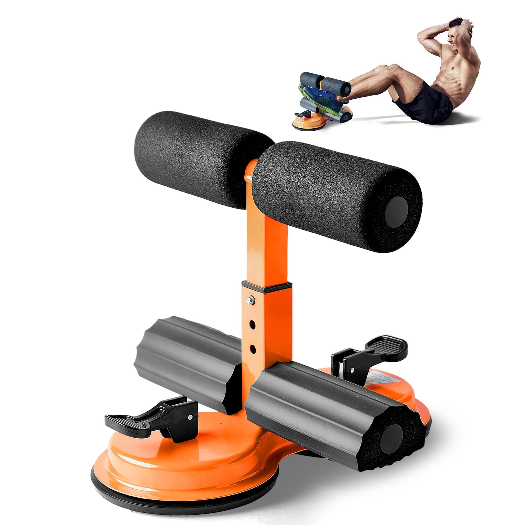Front. Pyle - SQUATZ Portable Sit Up Bar Floor Holder with 2 Strong Suction Cups for Abs, Pull Up Bar, Sticky Pad - Black, Orange.