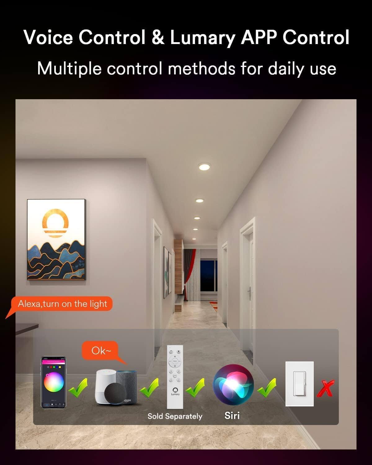 Voice Control & Lumary APP Control  
Multiple control methods for daily use  

Alexa, turn on the light  
Ok~  

Lumary X  
Sold Separately  

Siri