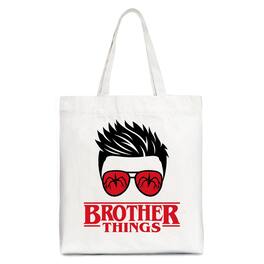 OrnamentallyYou - Brother Things Retro Canvas Tote Bag, Red Glasses Family Matching Gift Shopper - White