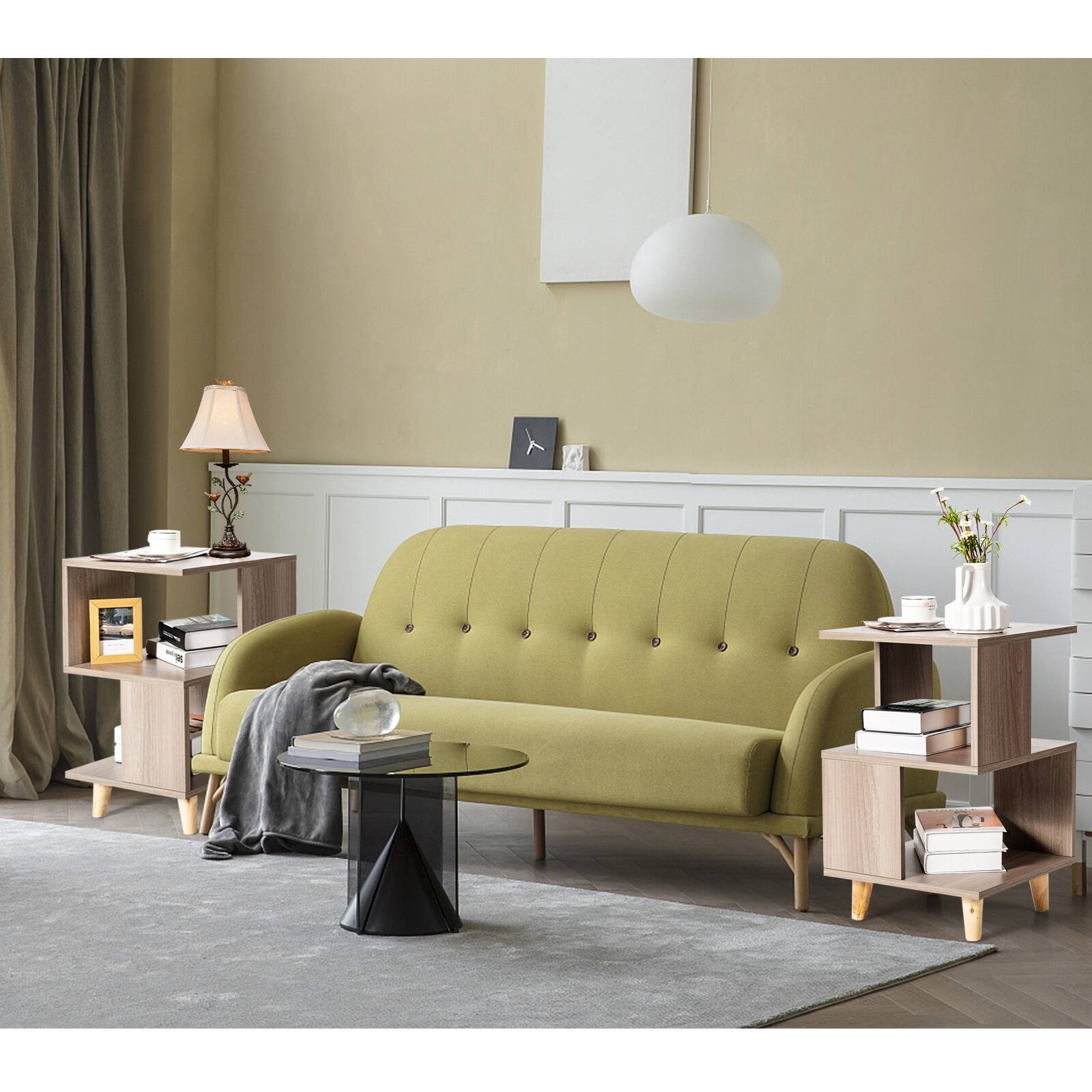 Alt View 9. Ecooso - 2 Pcs Wooden Modern Nightstand Set with Solid Wood Legs for Living Room - Grey.