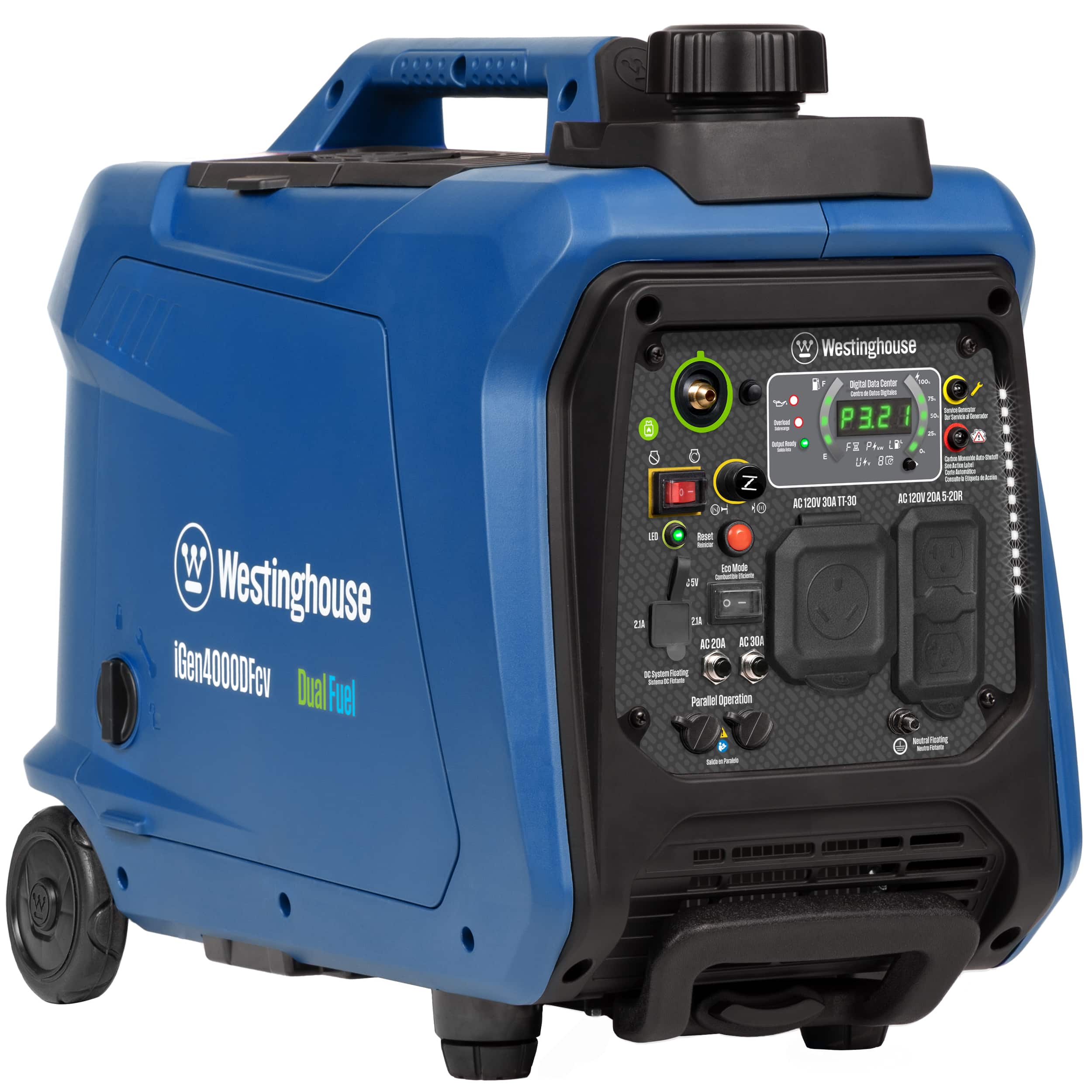 Westinghouse - 4,000-Watt Gas and Propane Dual Fuel Powered Portable Inverter Generator with Recoil Start, LED Data Center - Blue price history on PriceWatchPro