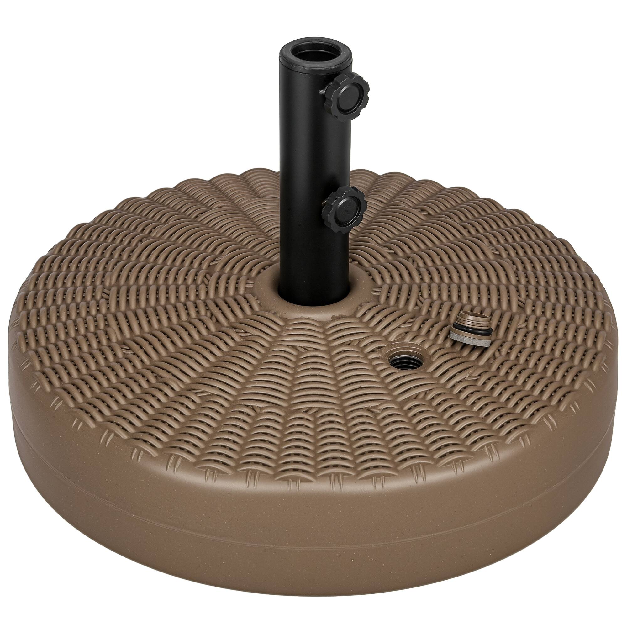 Front. Outsunny - Stand for 1.5" or 2" Umbrella Poles, Round Fillable Umbrella Base for Outdoor, Lawn - Brown.
