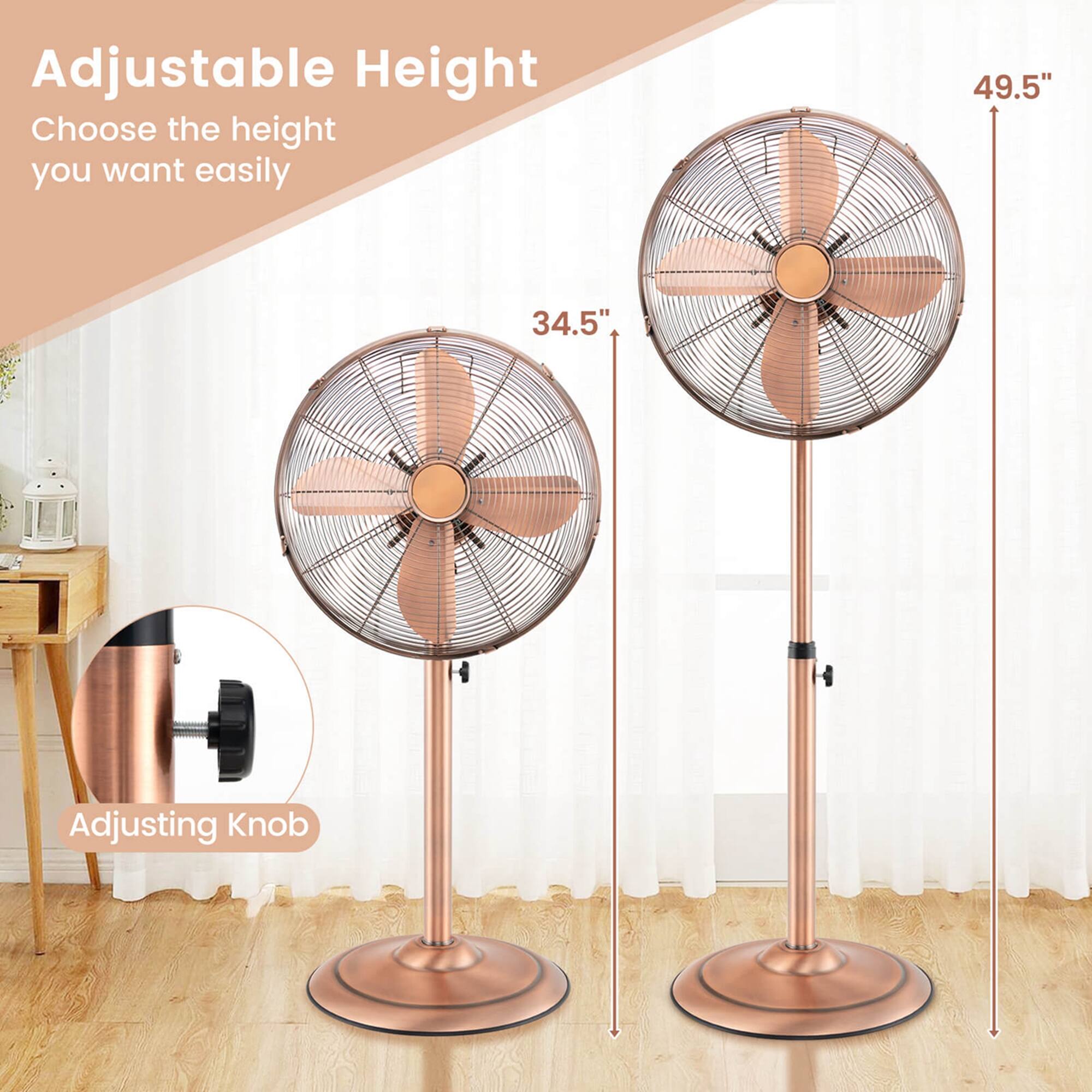 Adjustable Height: Choose the height you want easily. 49.5" and 34.5" Adjusting Knob.