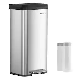Songmics Home - Kitchen Trash Can, 18-Gallon Stainless Steel Garbage Can, with Stay-Open Lid and Step-on Pedal, Soft Closure, Tall - Silver and Black