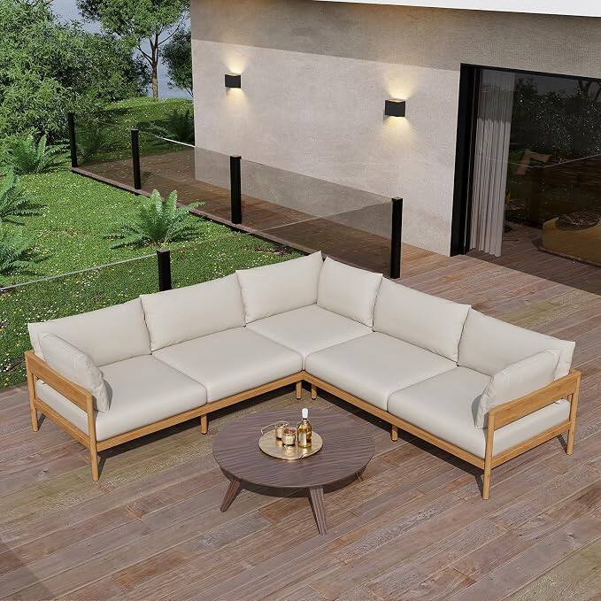 Acanva - Vento Outdoor Patio Furniture Set, 5 Seats - Beige