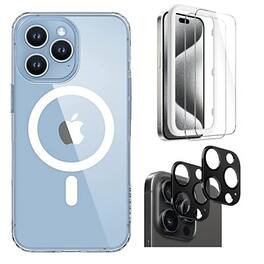 SaharaCase - Hybrid-Flex Hard Shell Case, Tempered Glass Screen, Camera Protector for iPhone 15 Pro Max - Clear